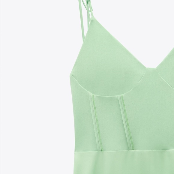 NWT Zara Key lime Satin Bustier Maxi Dress - Picture 4 of 7